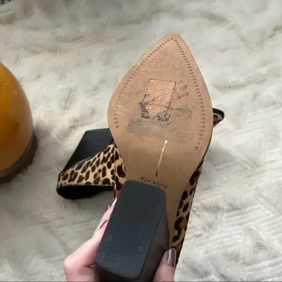 Dolce Vita Ira Leopard Calf Hair Heeled Mules - Picture 8 of 10